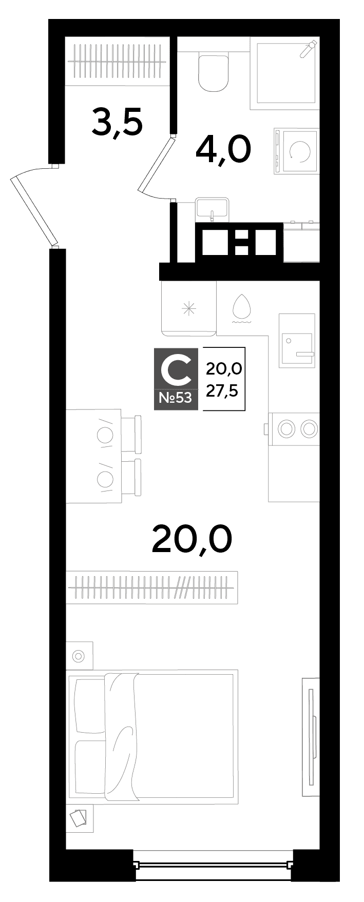 Студия, 27.5 м² · DОГМА ПАРК