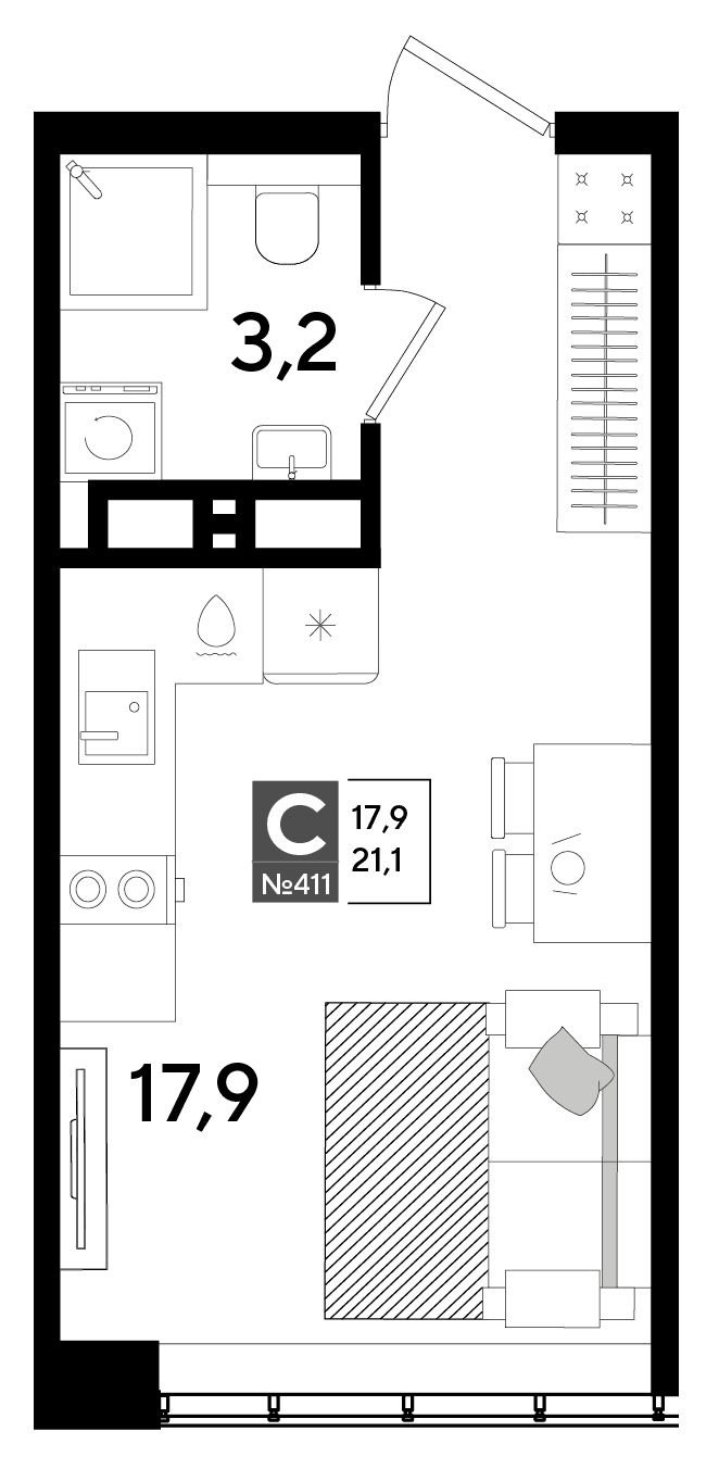 Студия, 21.1 м² · DОГМА ПАРК