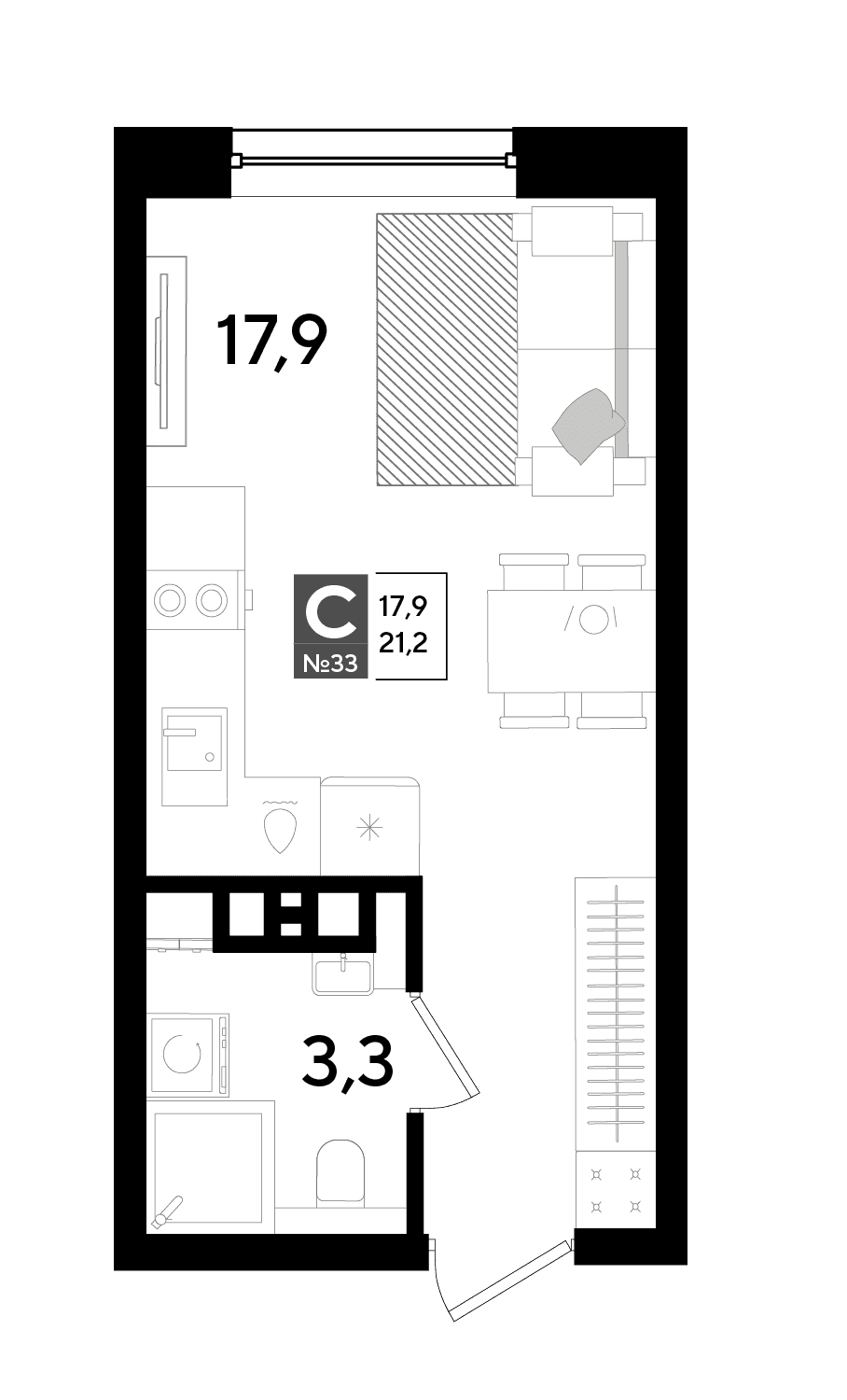 Студия, 21.2 м² · DОГМА ПАРК