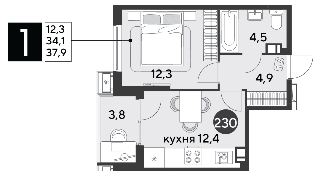 1-к, 37.9 м² · Парк Победы-2