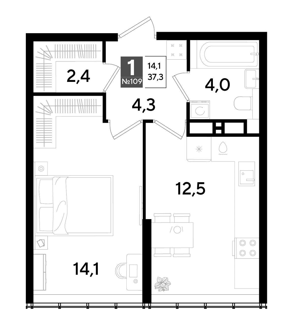 1-к, 37.3 м² · DОГМА ПАРК