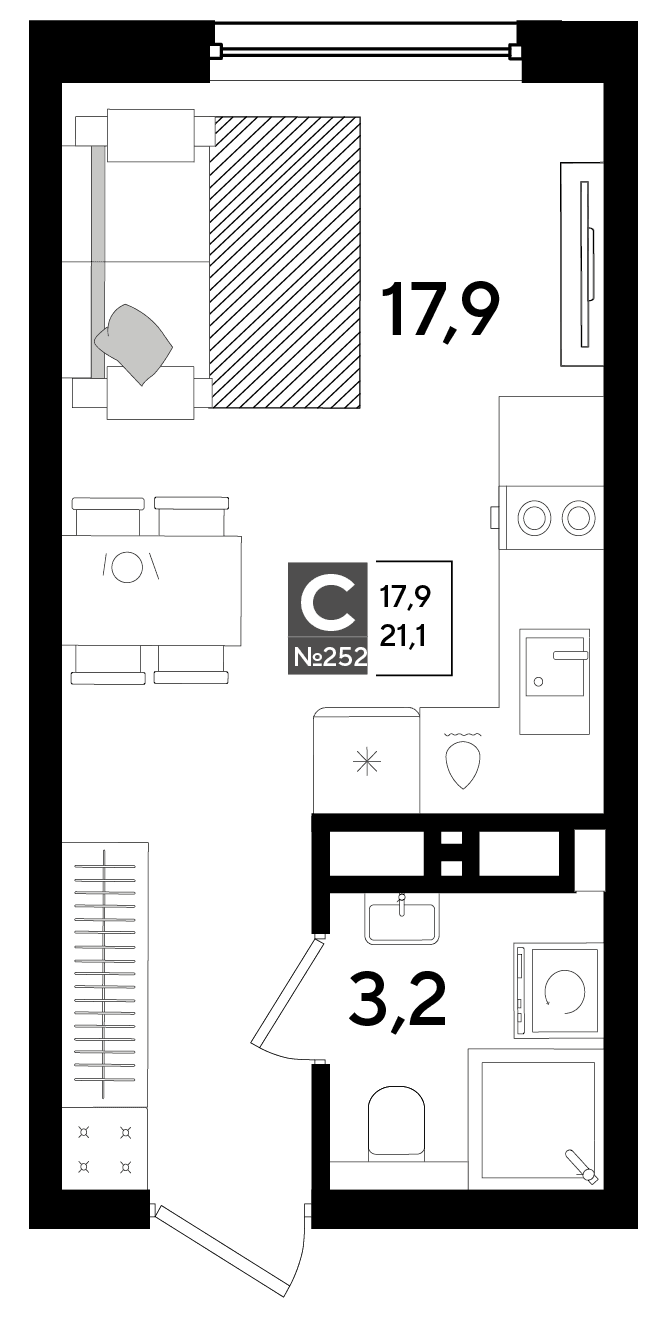 Студия, 21.1 м² · DОГМА ПАРК