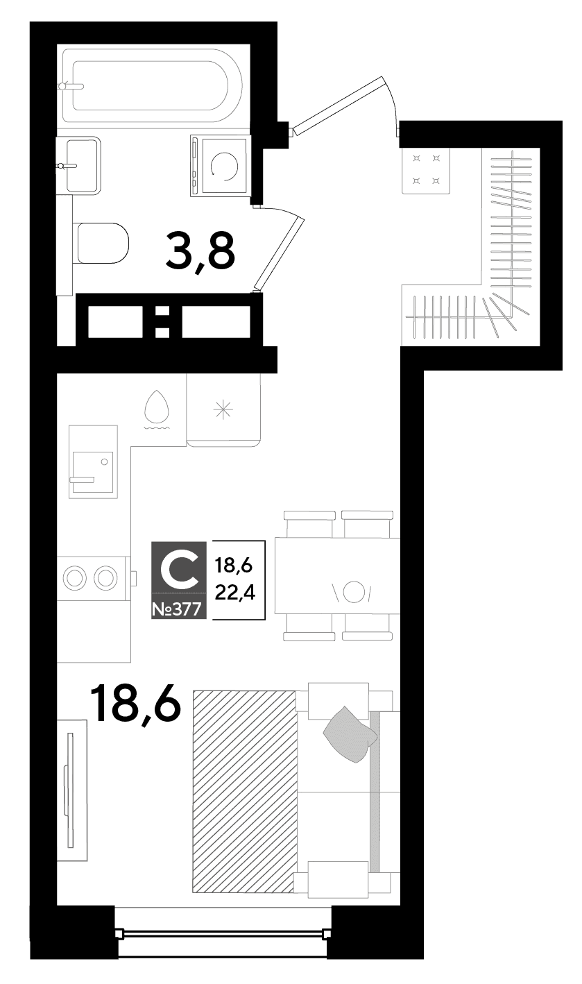 Студия, 22.4 м² · DОГМА ПАРК
