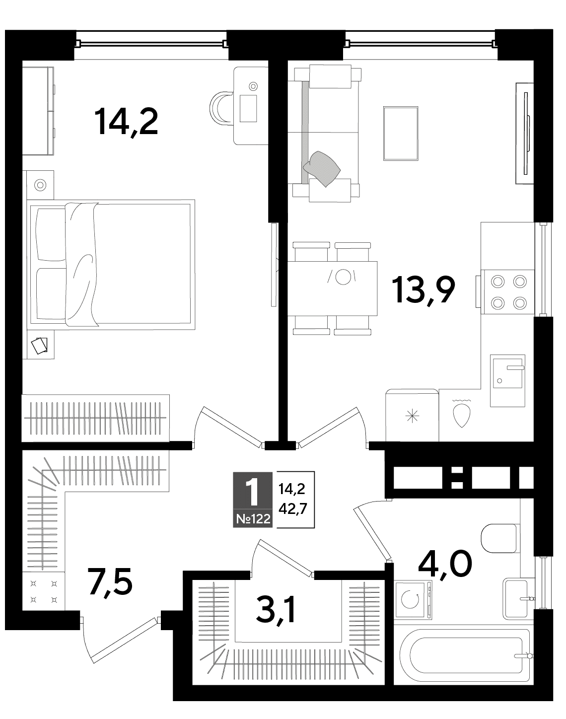 1-к, 42.7 м² · DОГМА ПАРК