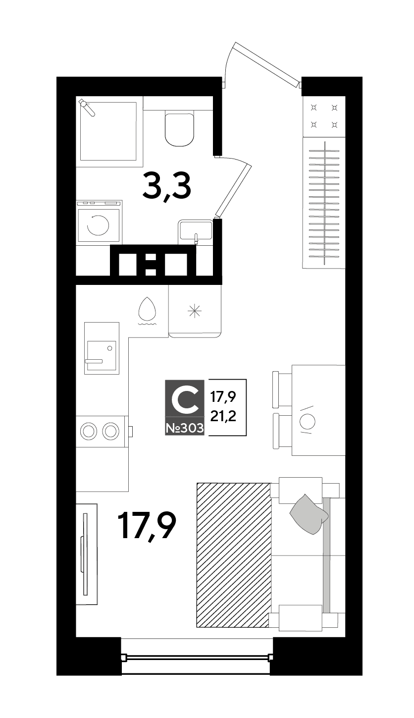 Студия, 21.2 м² · DОГМА ПАРК