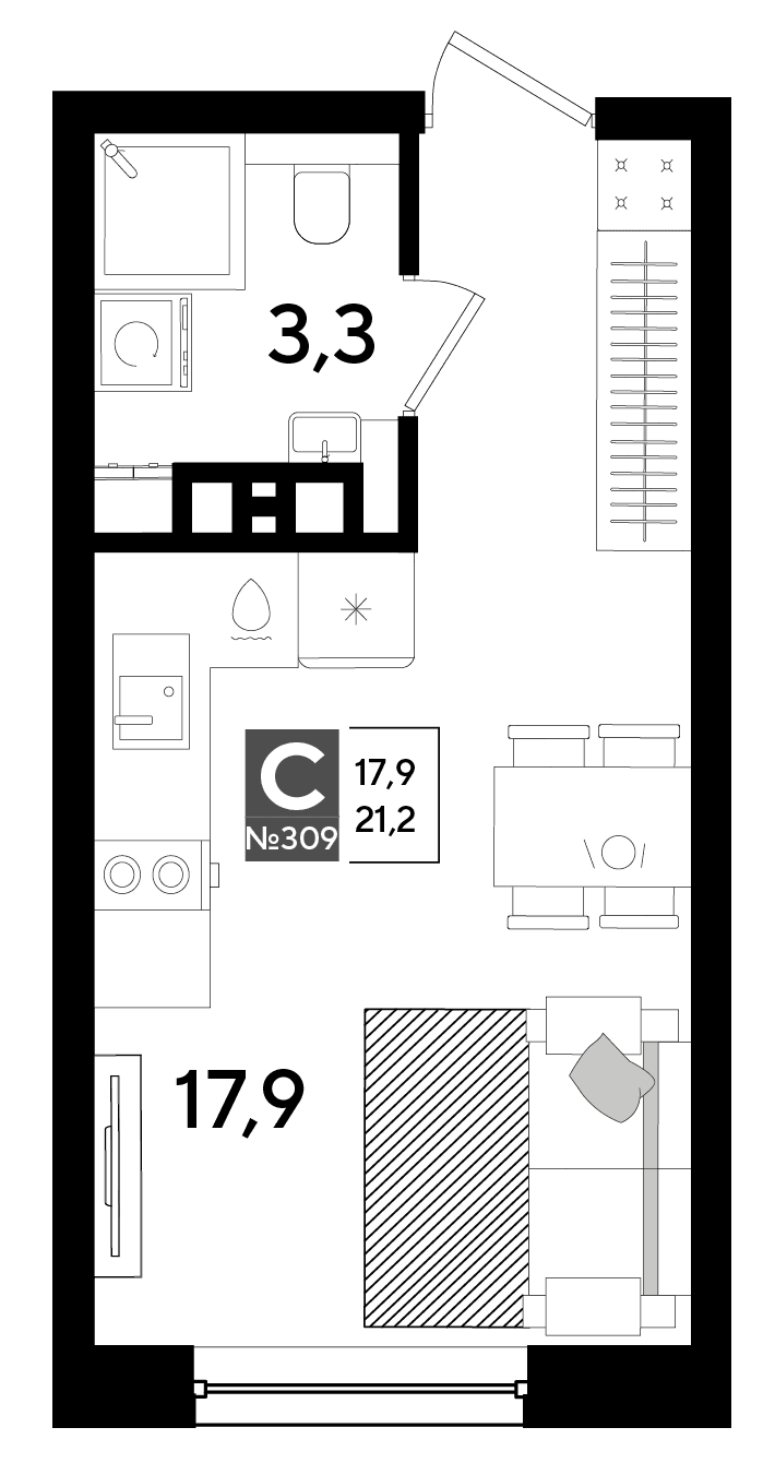 Студия, 21.2 м² · DОГМА ПАРК