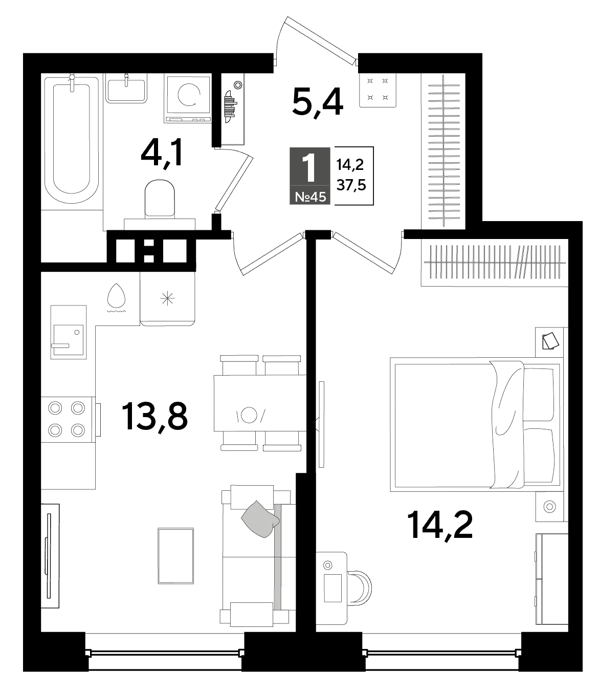 1-к, 37.5 м² · DОГМА ПАРК