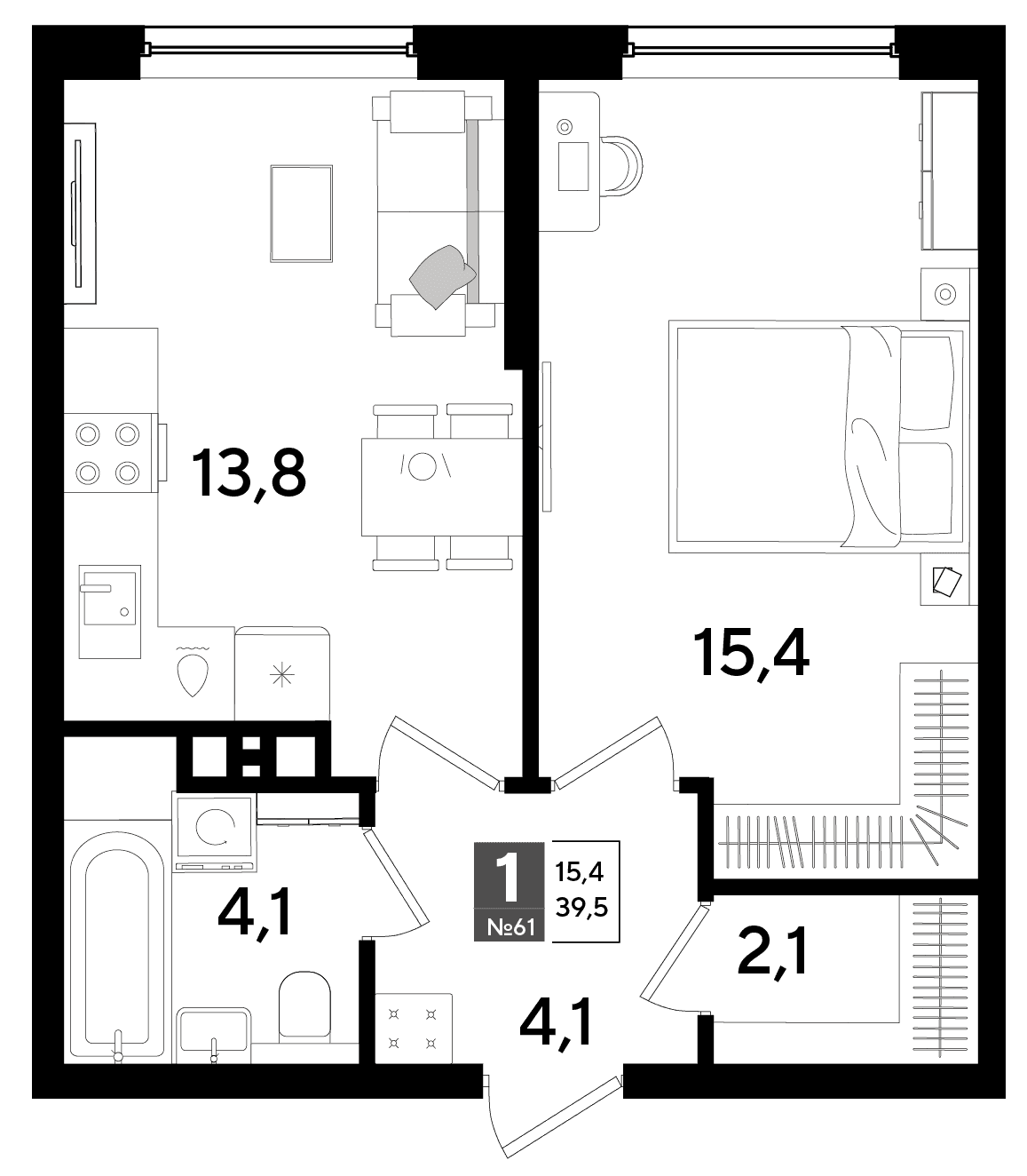 1-к, 39.5 м² · DОГМА ПАРК