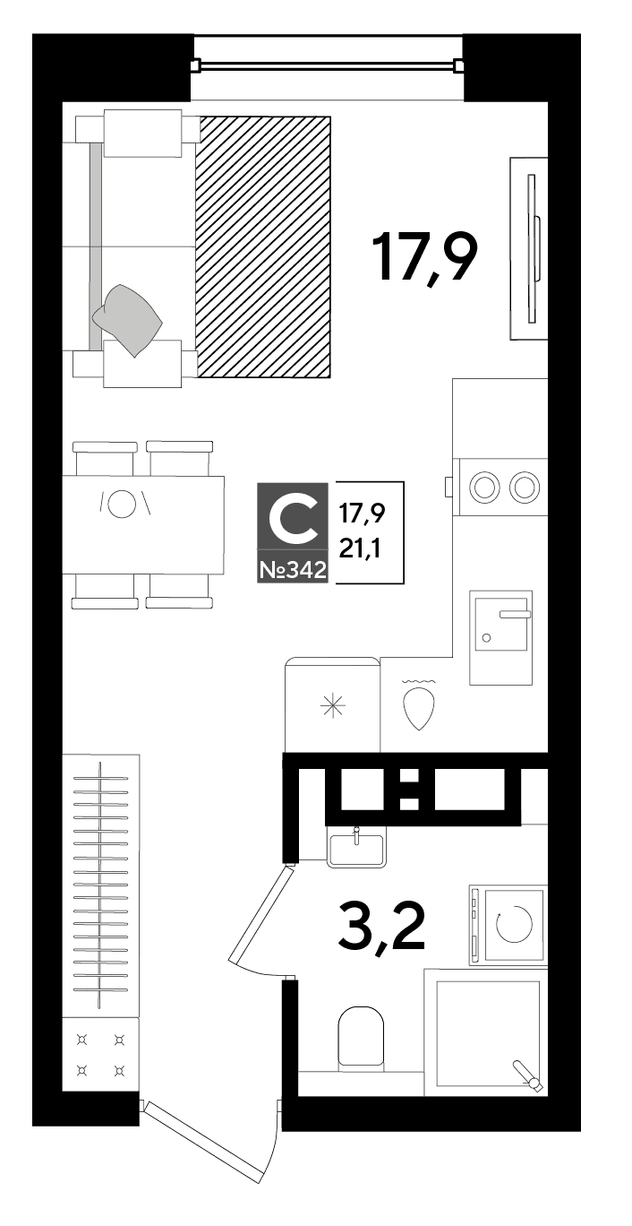 Студия, 21.1 м² · DОГМА ПАРК