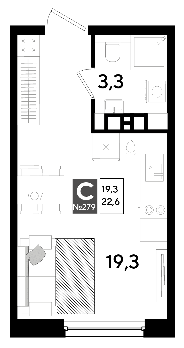 Студия, 22.6 м² · DОГМА ПАРК