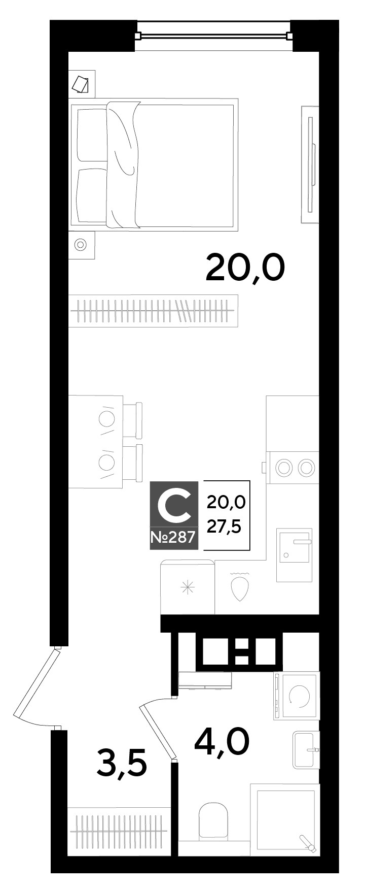 Студия, 27.5 м² · DОГМА ПАРК