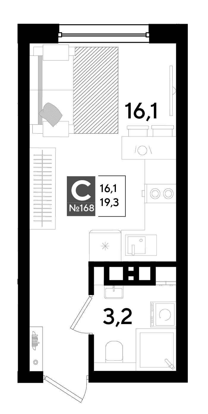 Студия, 19.3 м² · DОГМА ПАРК