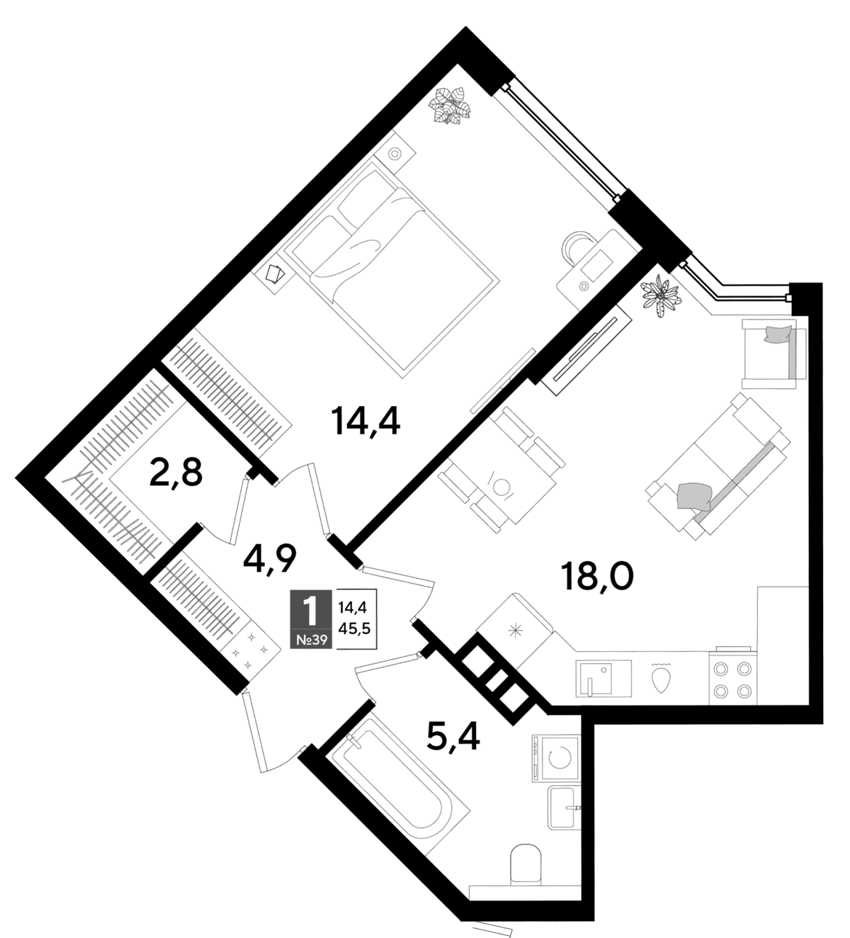 1-к, 45.5 м² · DОГМА ПАРК