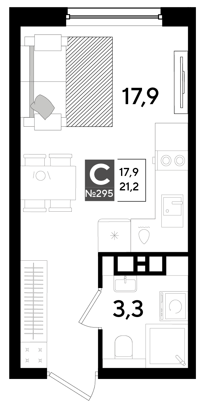 Студия, 21.2 м² · DОГМА ПАРК
