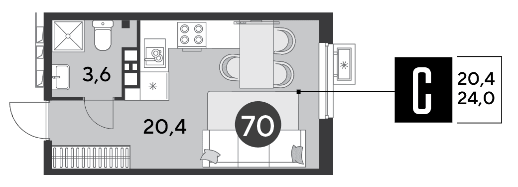 Студия, 24 м² · Парк Победы-2