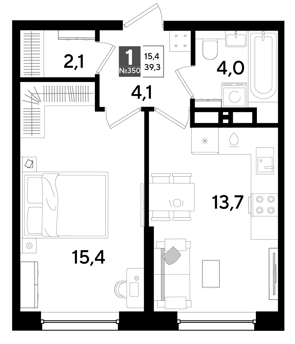 1-к, 39.3 м² · DОГМА ПАРК