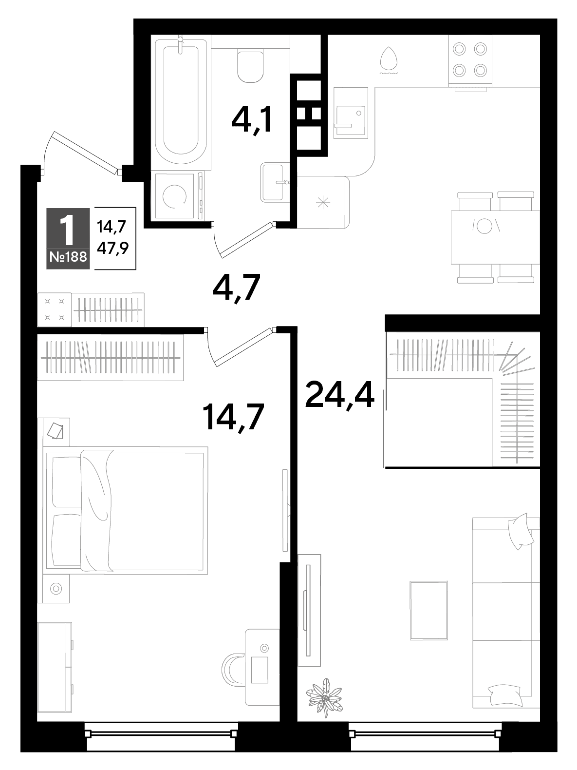 1-к, 47.9 м² · DОГМА ПАРК