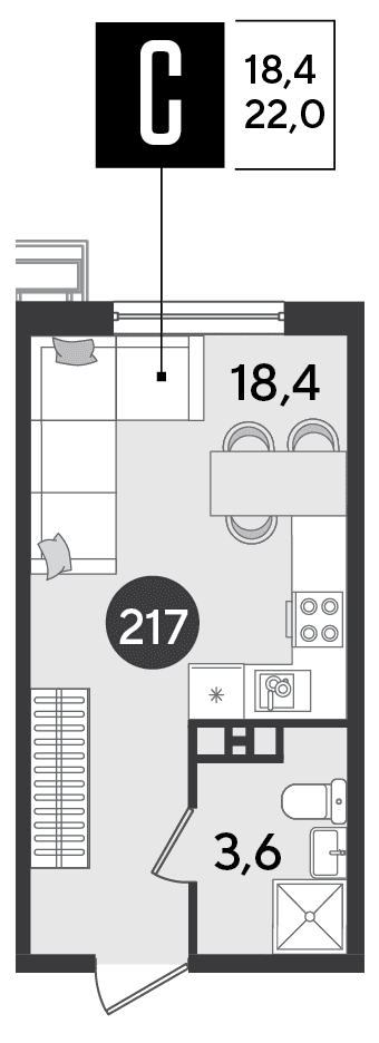 Студия, 22 м² · Парк Победы-2