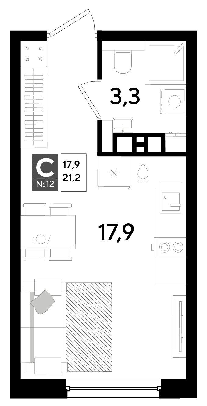 Студия, 21.2 м² · DОГМА ПАРК