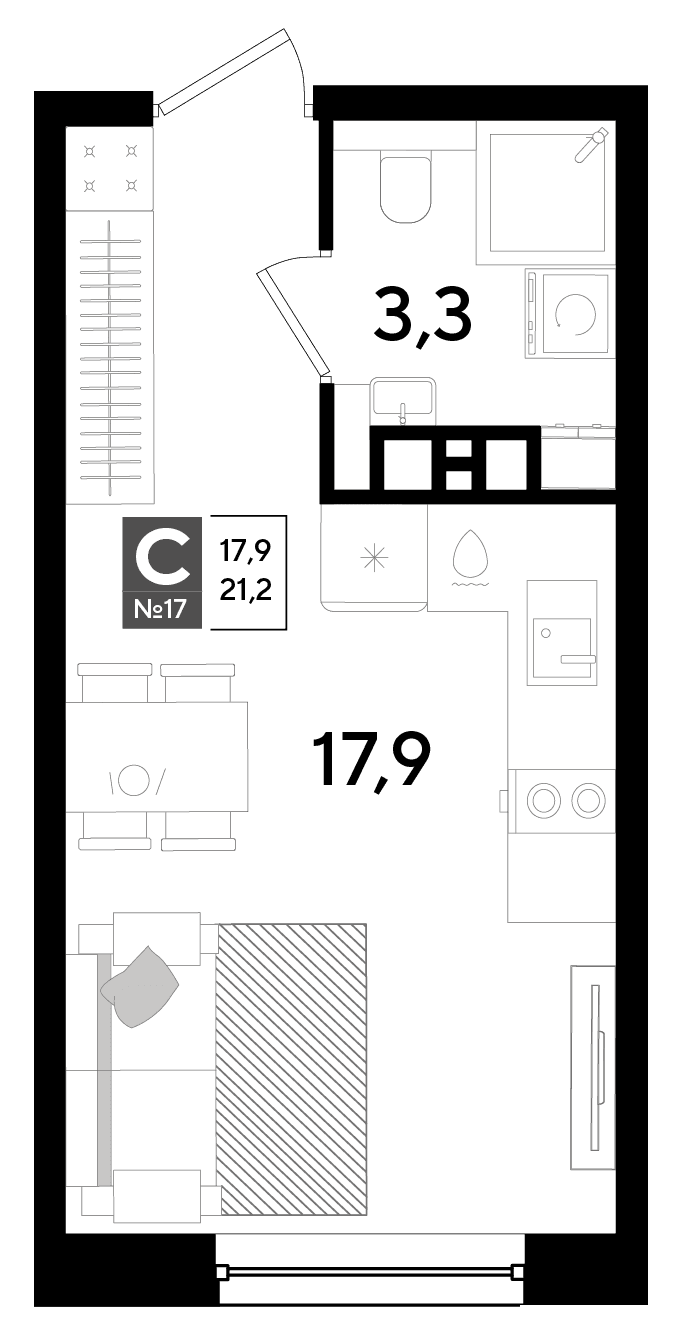 Студия, 21.2 м² · DОГМА ПАРК