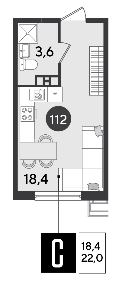 Студия, 22 м² · Парк Победы-2