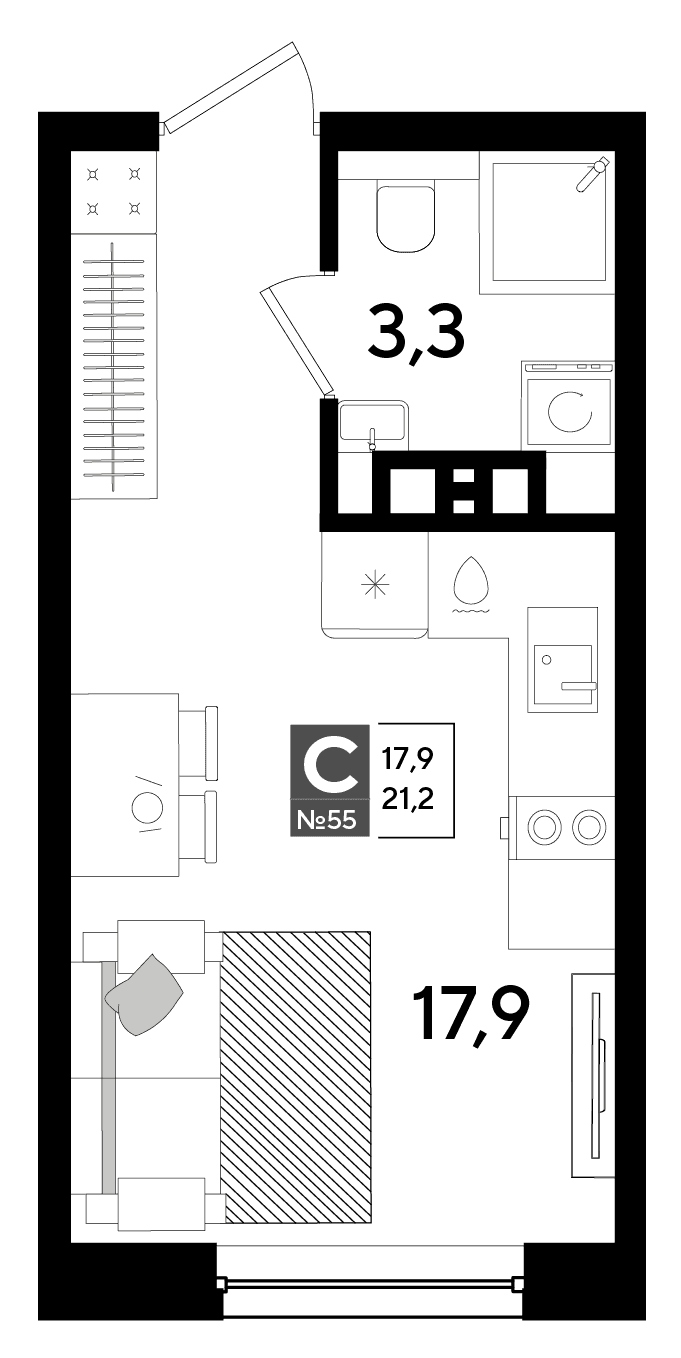 Студия, 21.2 м² · DОГМА ПАРК
