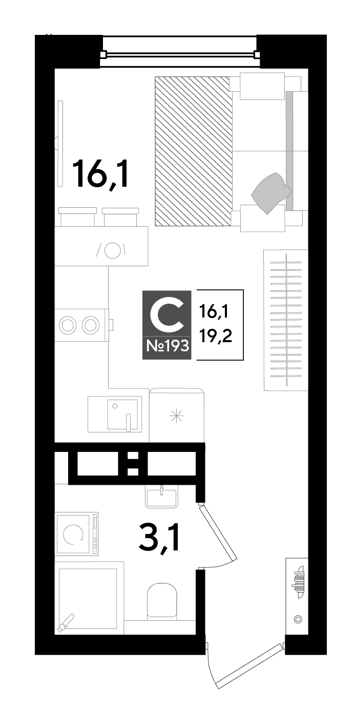 Студия, 19.2 м² · DОГМА ПАРК