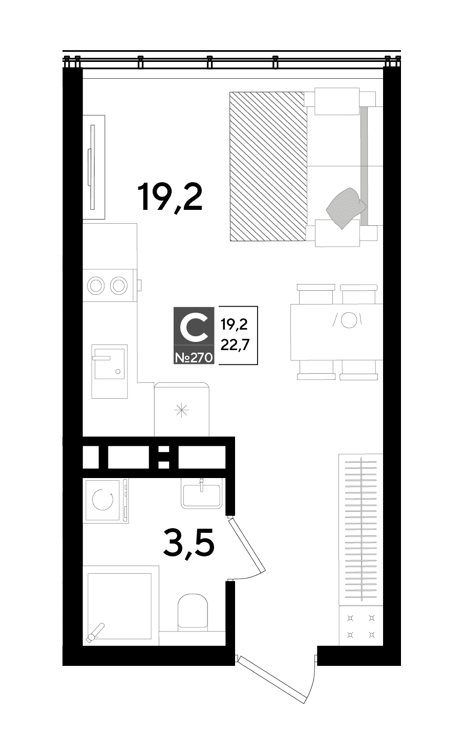 Студия, 22.7 м² · DОГМА ПАРК