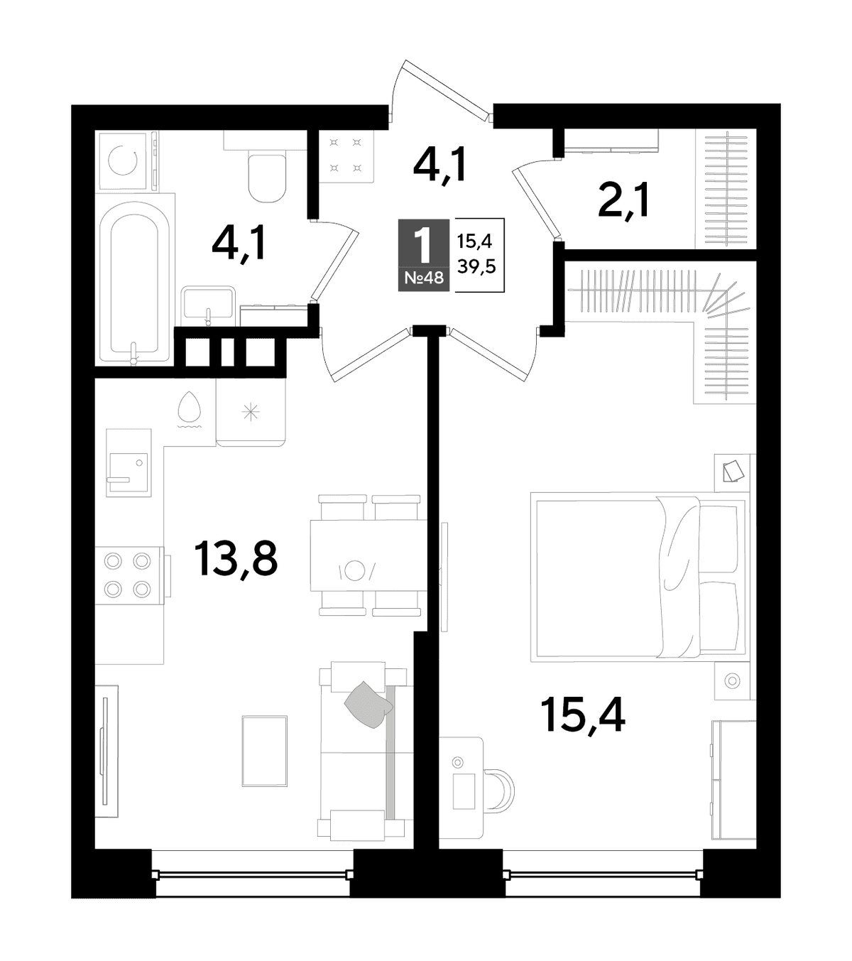 1-к, 39.5 м² · DОГМА ПАРК