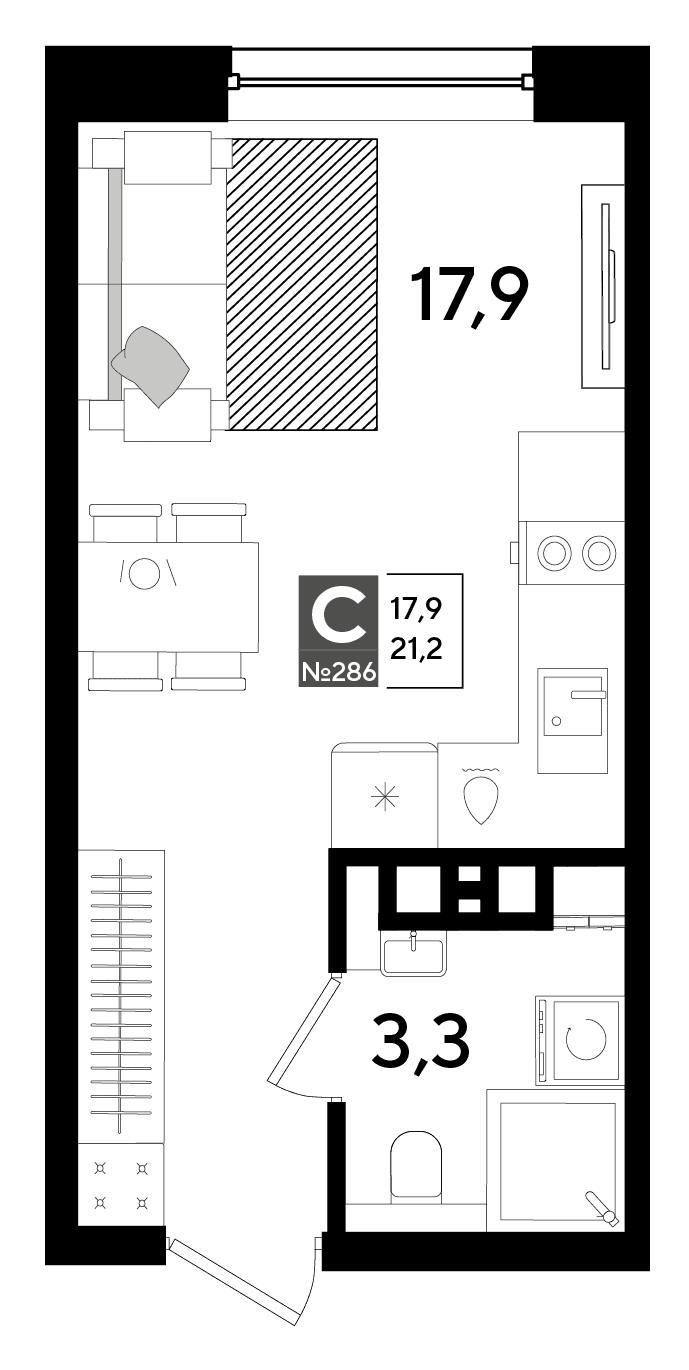 Студия, 21.2 м² · DОГМА ПАРК