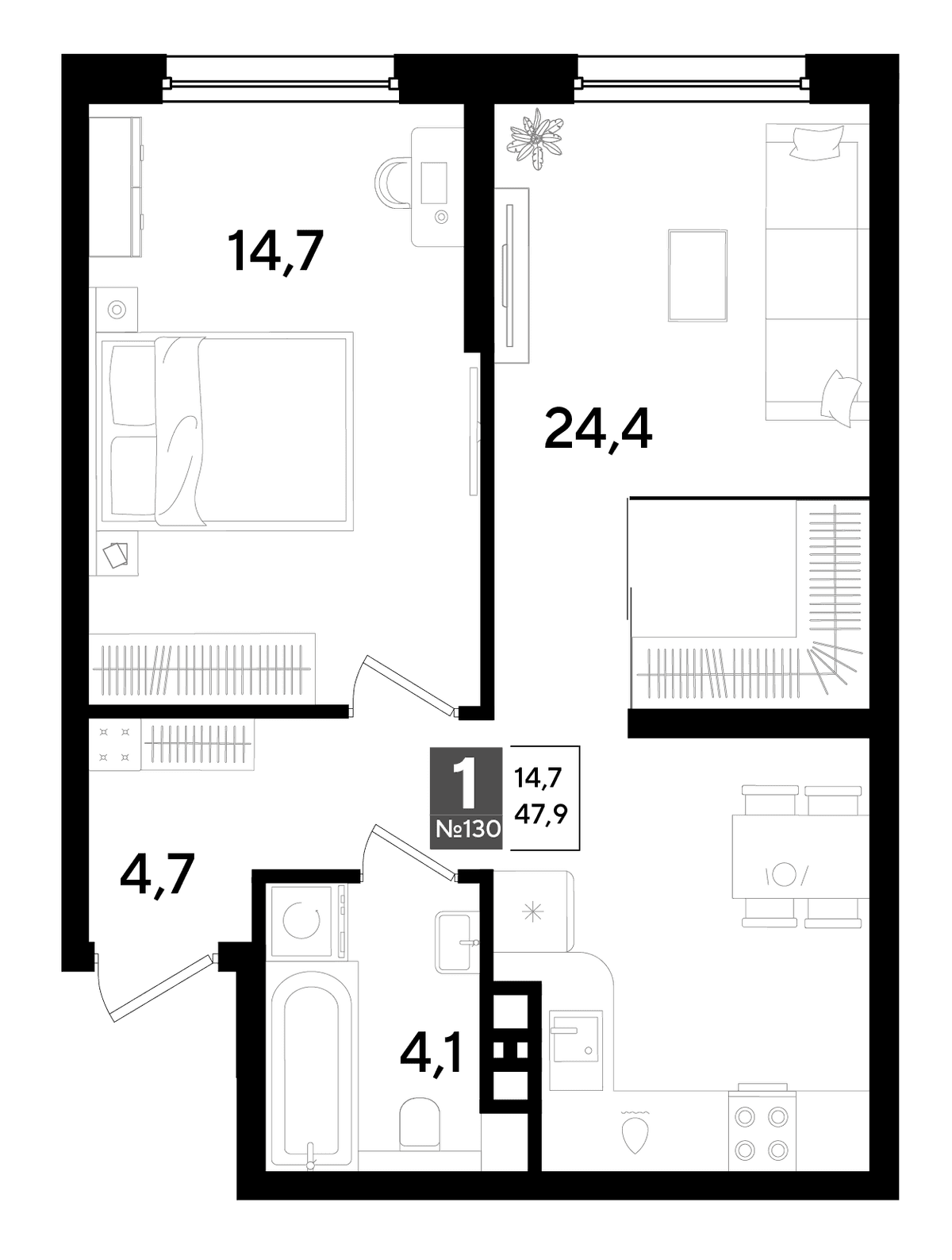 1-к, 47.9 м² · DОГМА ПАРК