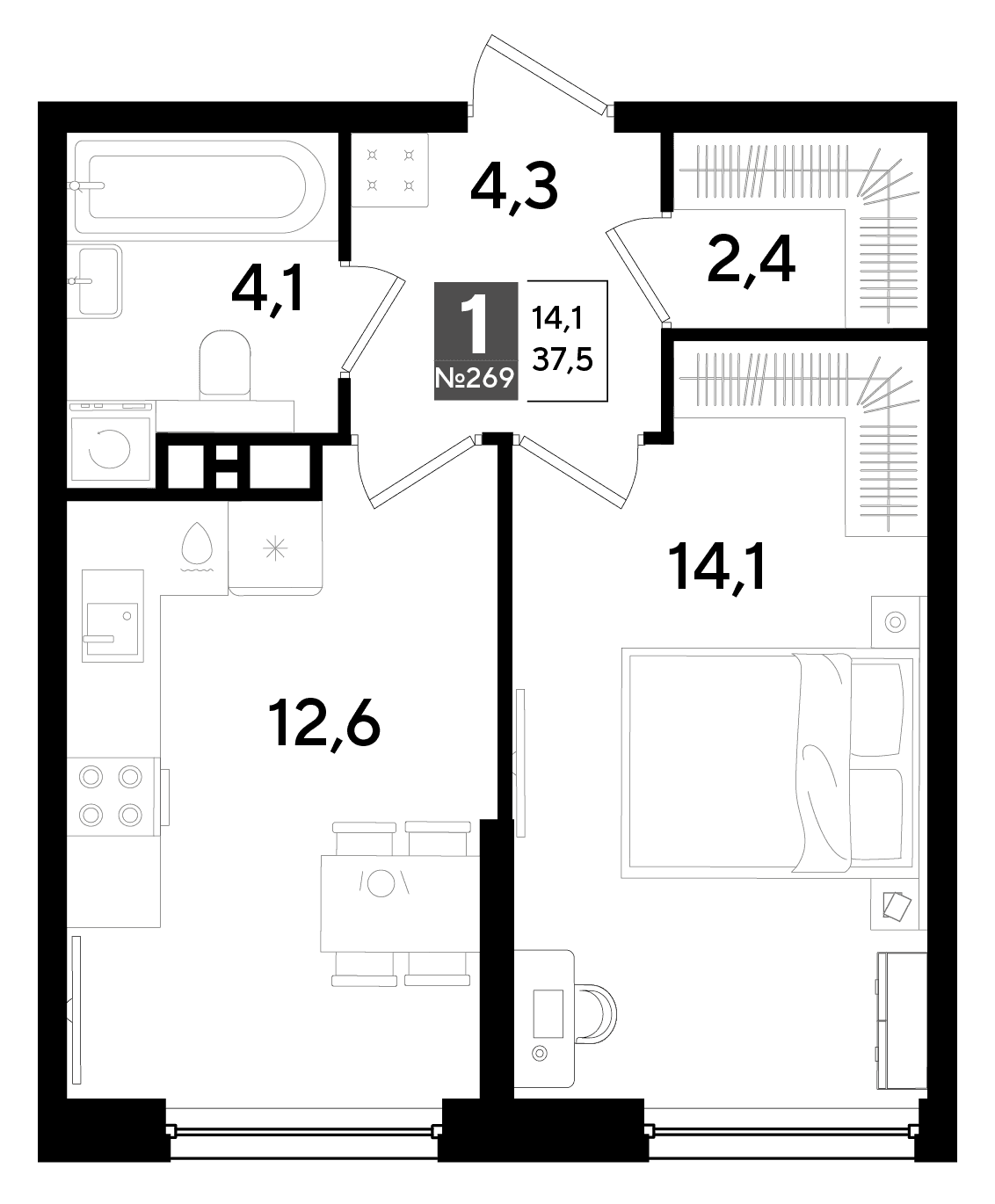 1-к, 37.5 м² · DОГМА ПАРК