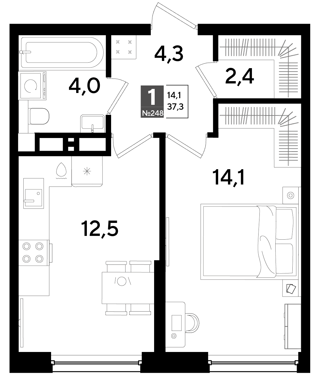 1-к, 37.3 м² · DОГМА ПАРК