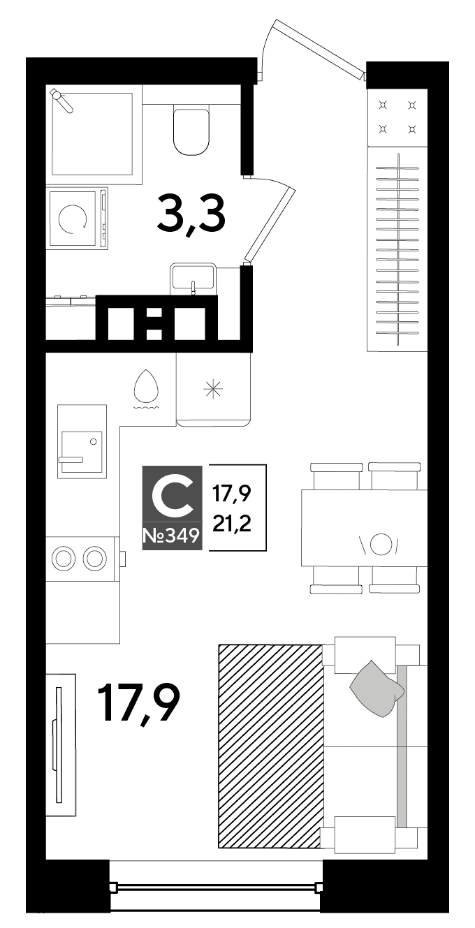 Студия, 21.2 м² · DОГМА ПАРК