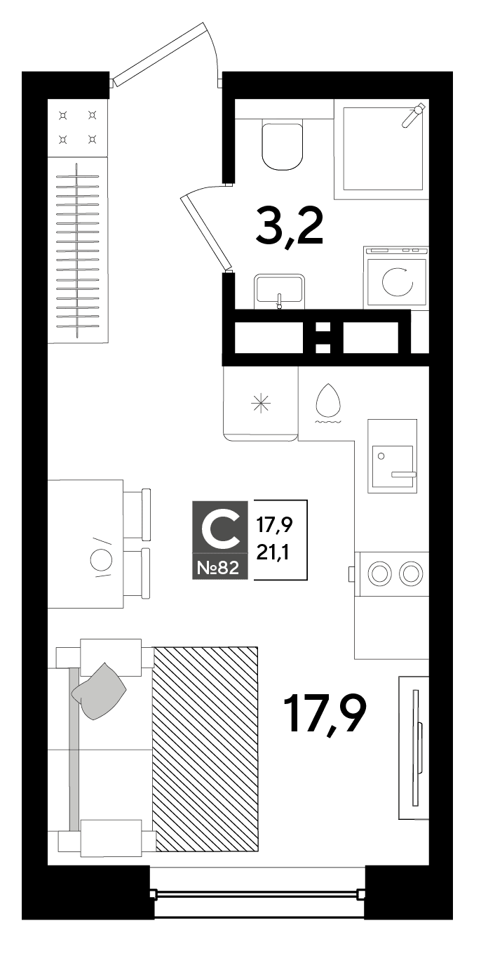 Студия, 21.1 м² · DОГМА ПАРК