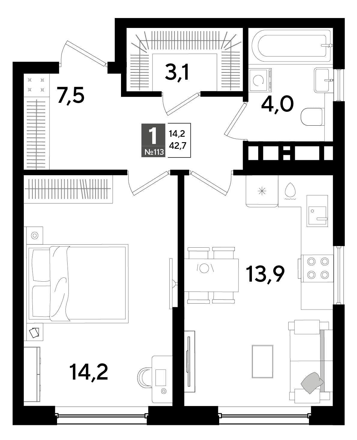 1-к, 42.7 м² · DОГМА ПАРК