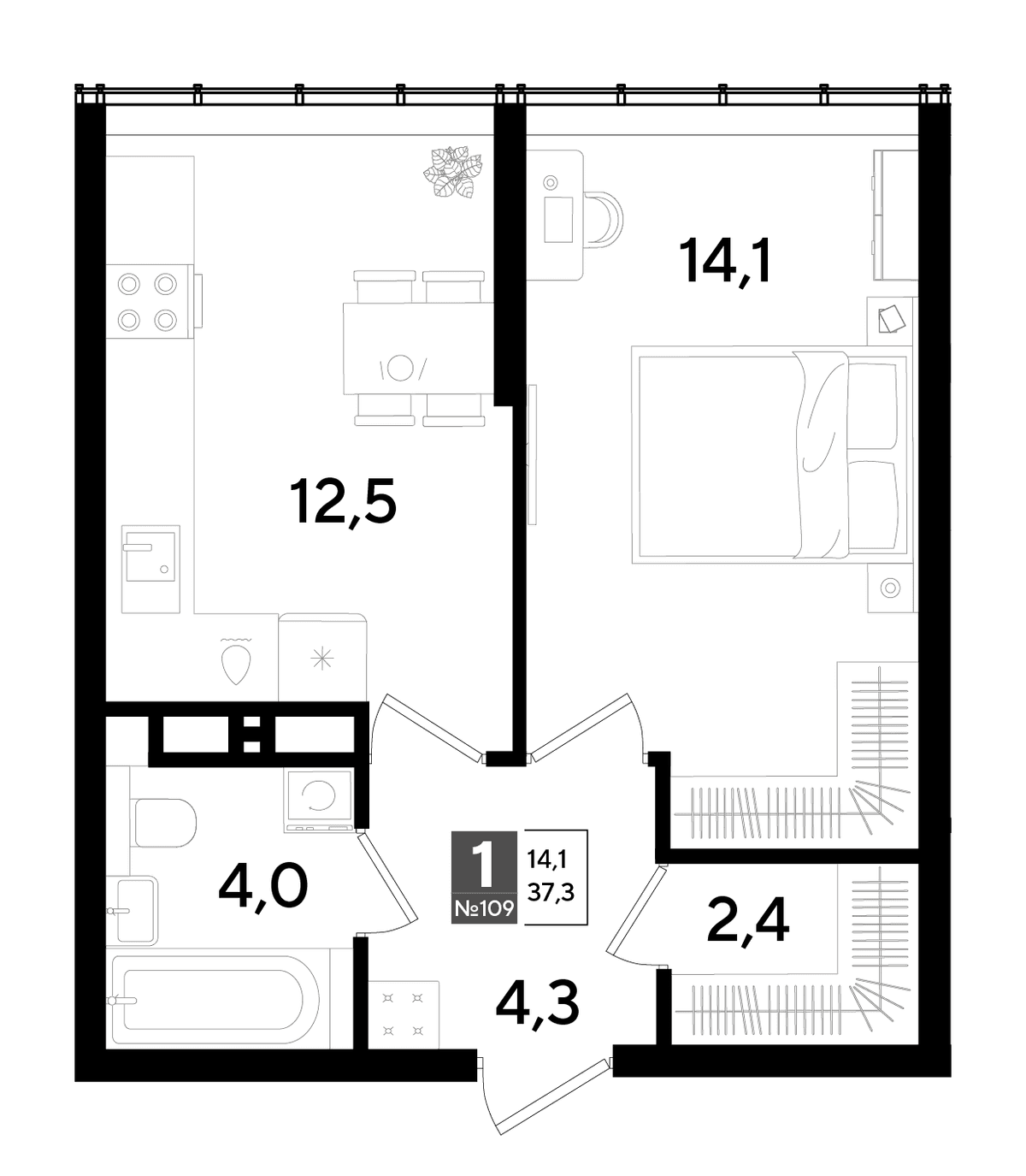 1-к, 37.3 м² · DОГМА ПАРК