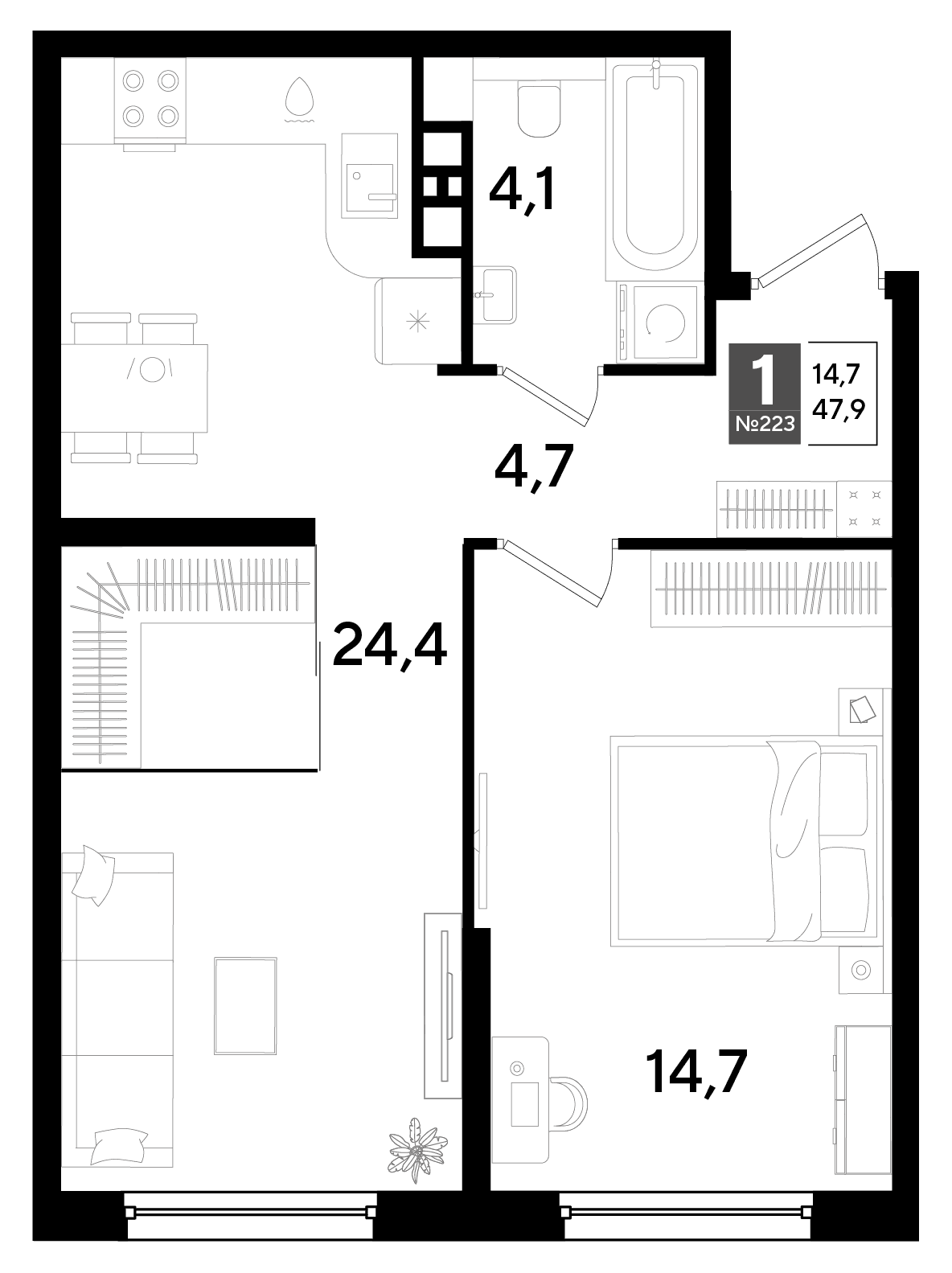 1-к, 47.9 м² · DОГМА ПАРК
