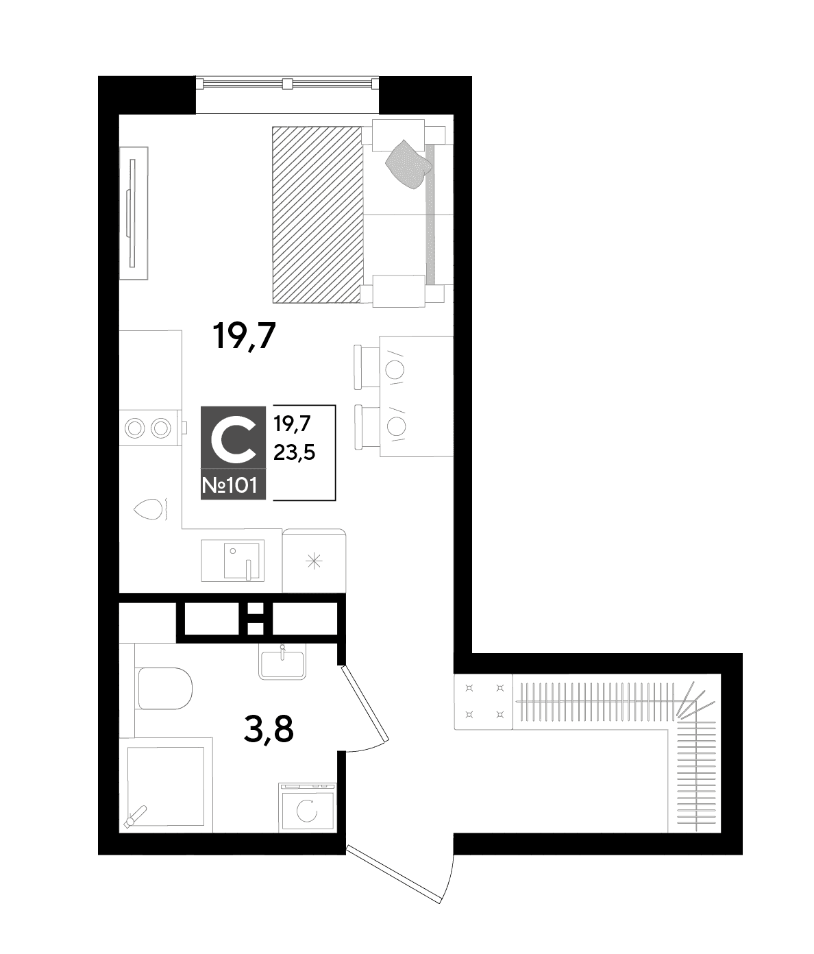 Студия, 23.5 м² · Парк Победы-2