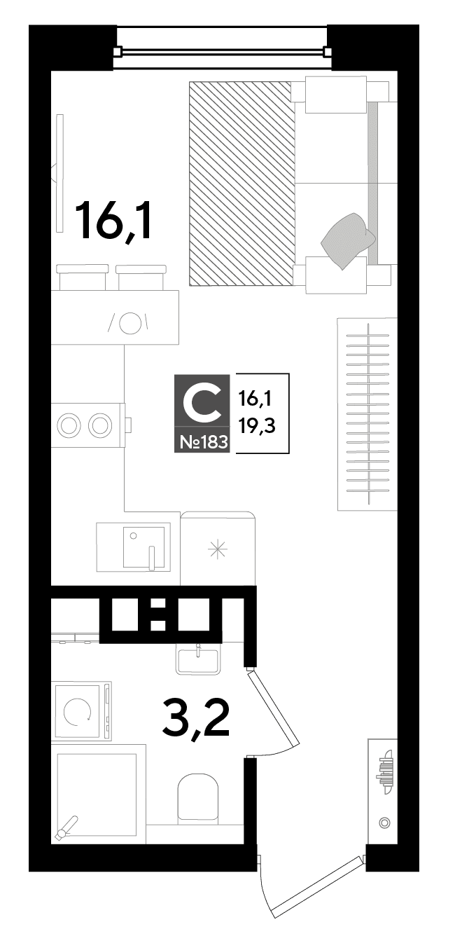 Студия, 19.3 м² · DОГМА ПАРК