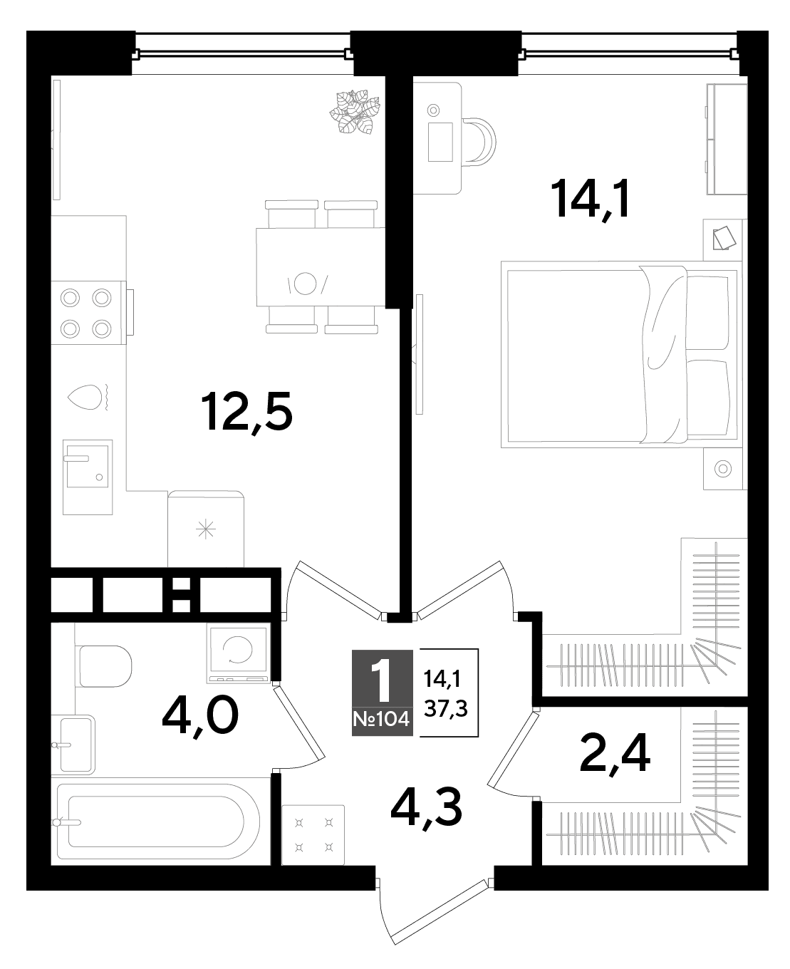 1-к, 37.3 м² · DОГМА ПАРК