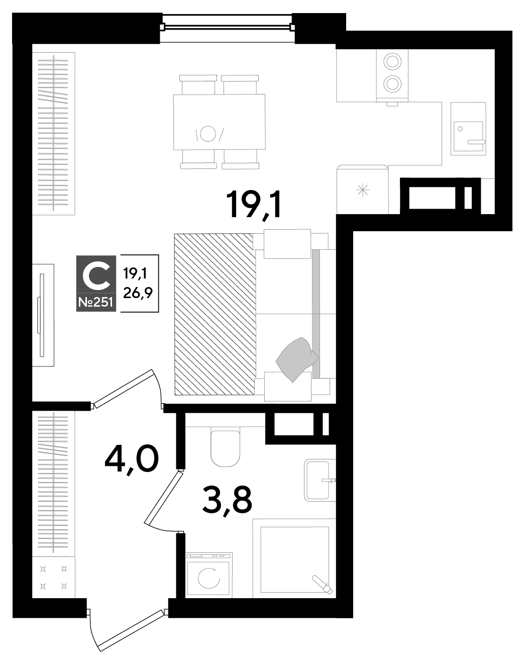 Студия, 26.9 м² · DОГМА ПАРК