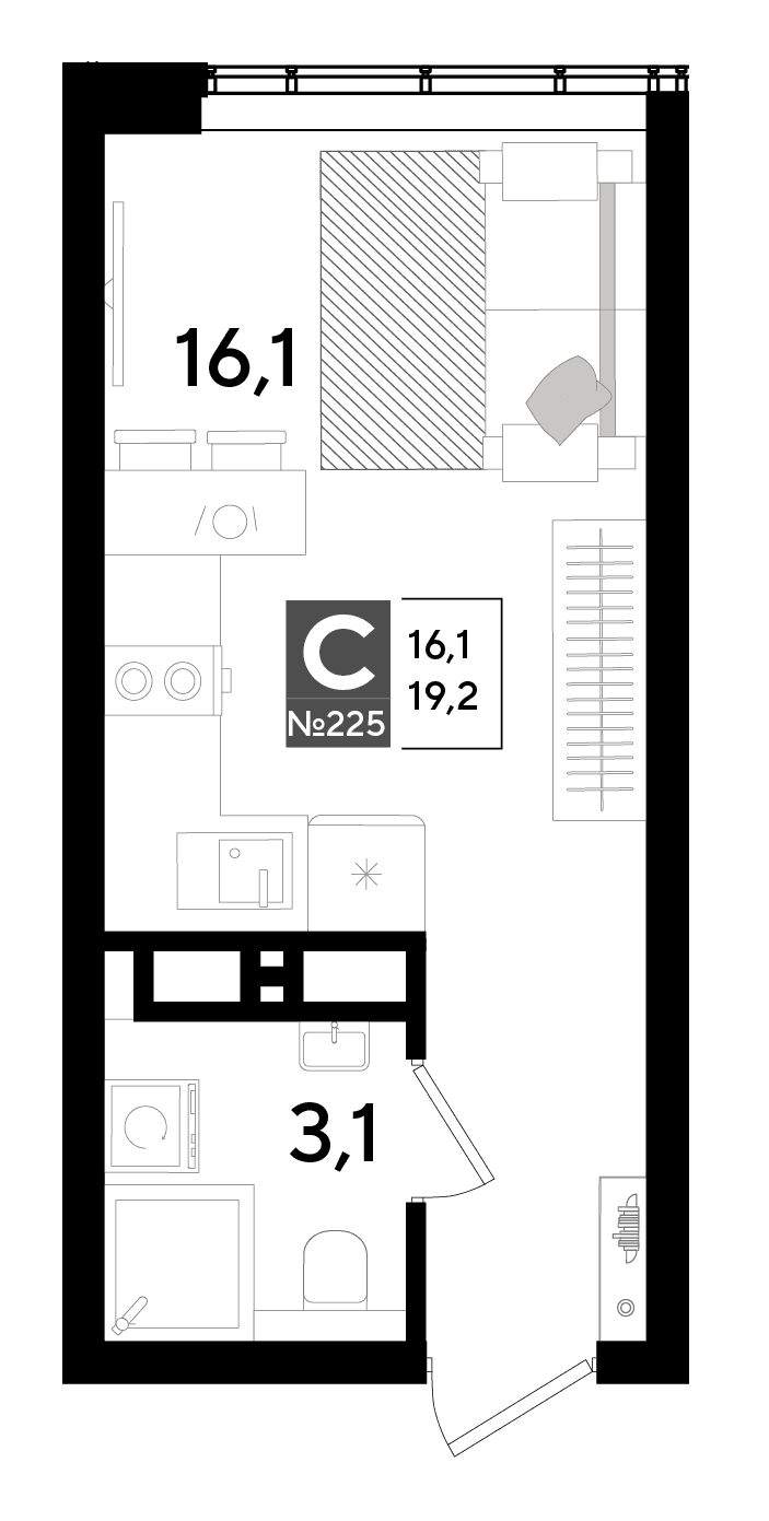 Студия, 19.2 м² · DОГМА ПАРК