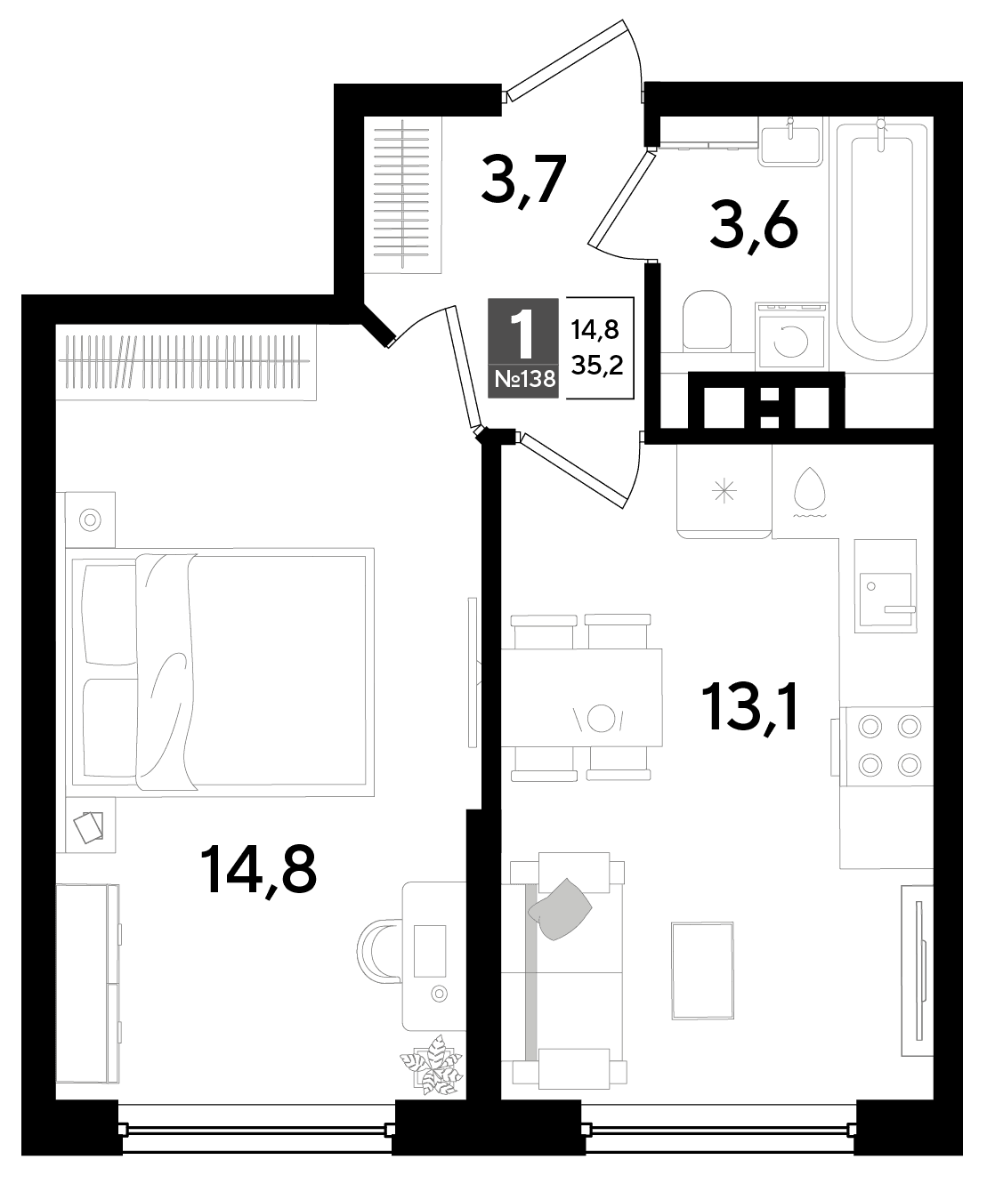 1-к, 35.2 м² · DОГМА ПАРК