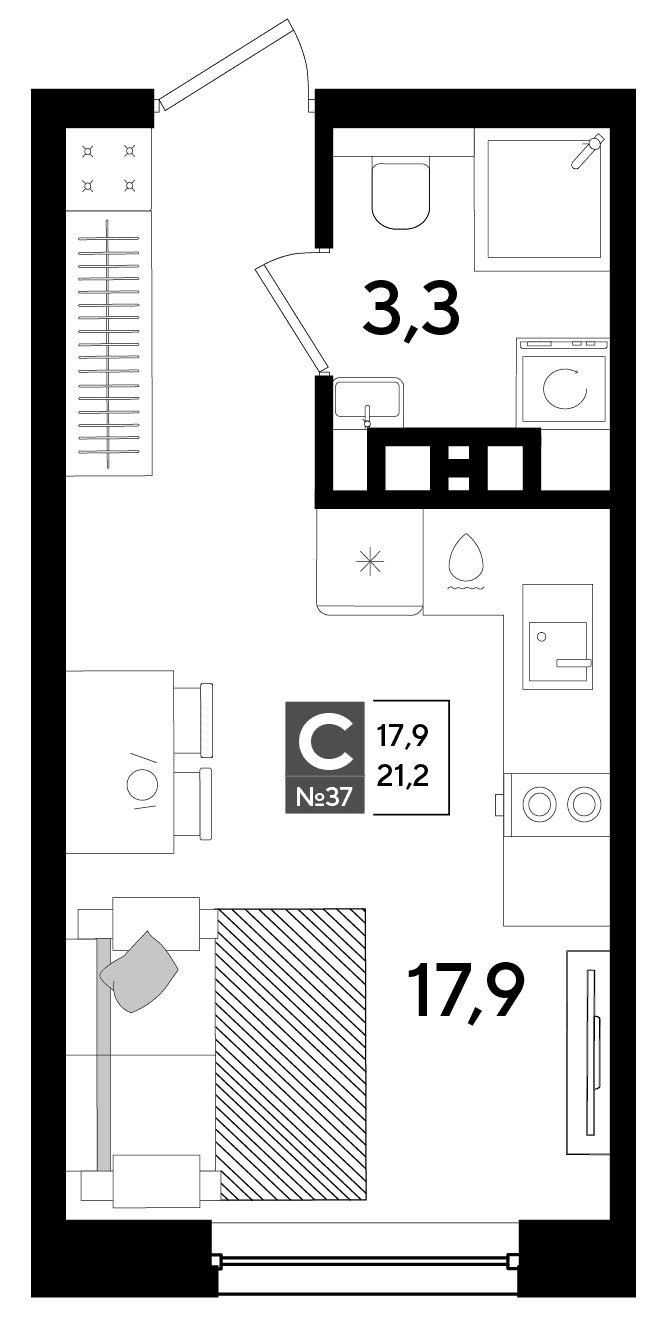 Студия, 21.2 м² · DОГМА ПАРК