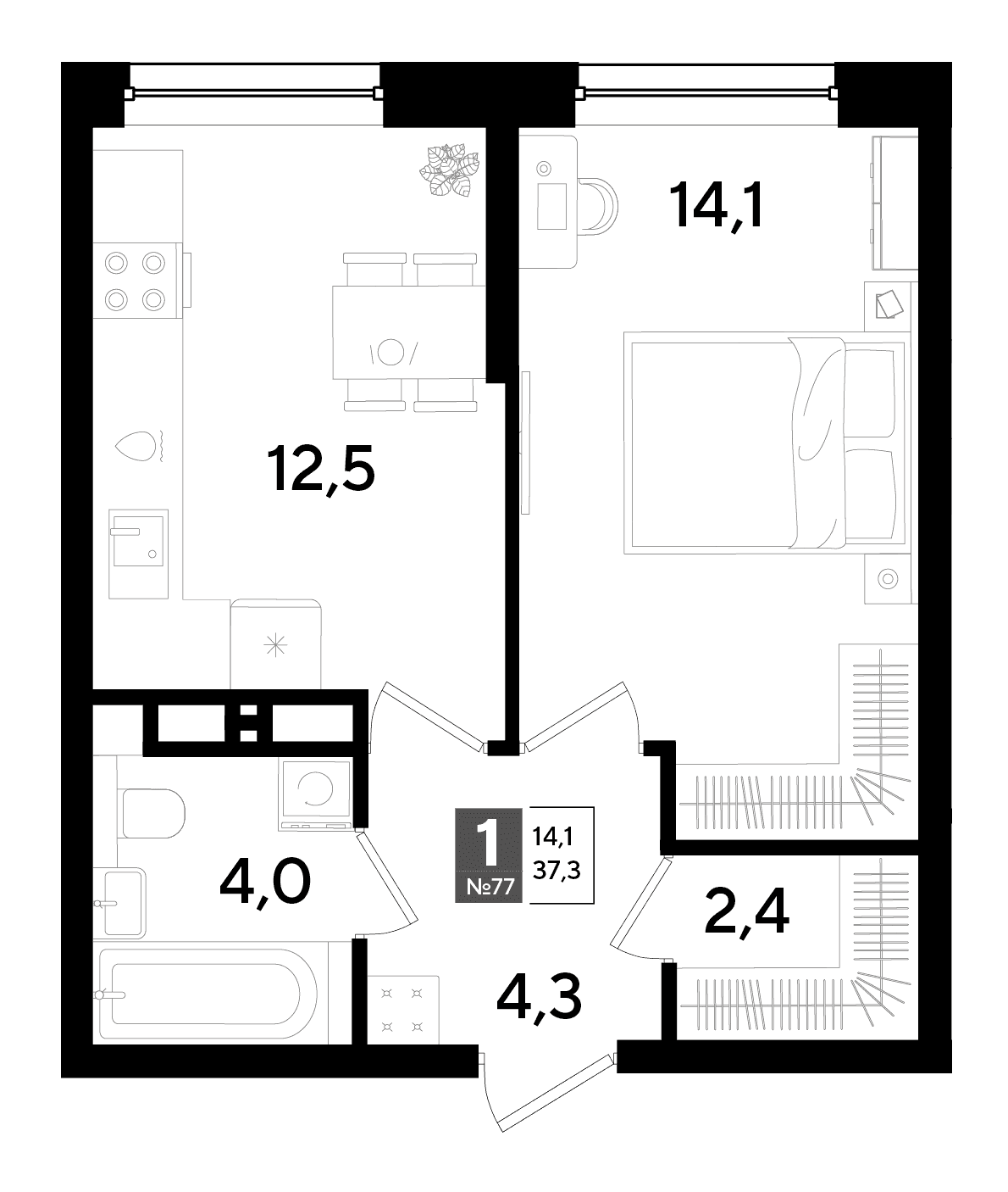1-к, 37.3 м² · DОГМА ПАРК
