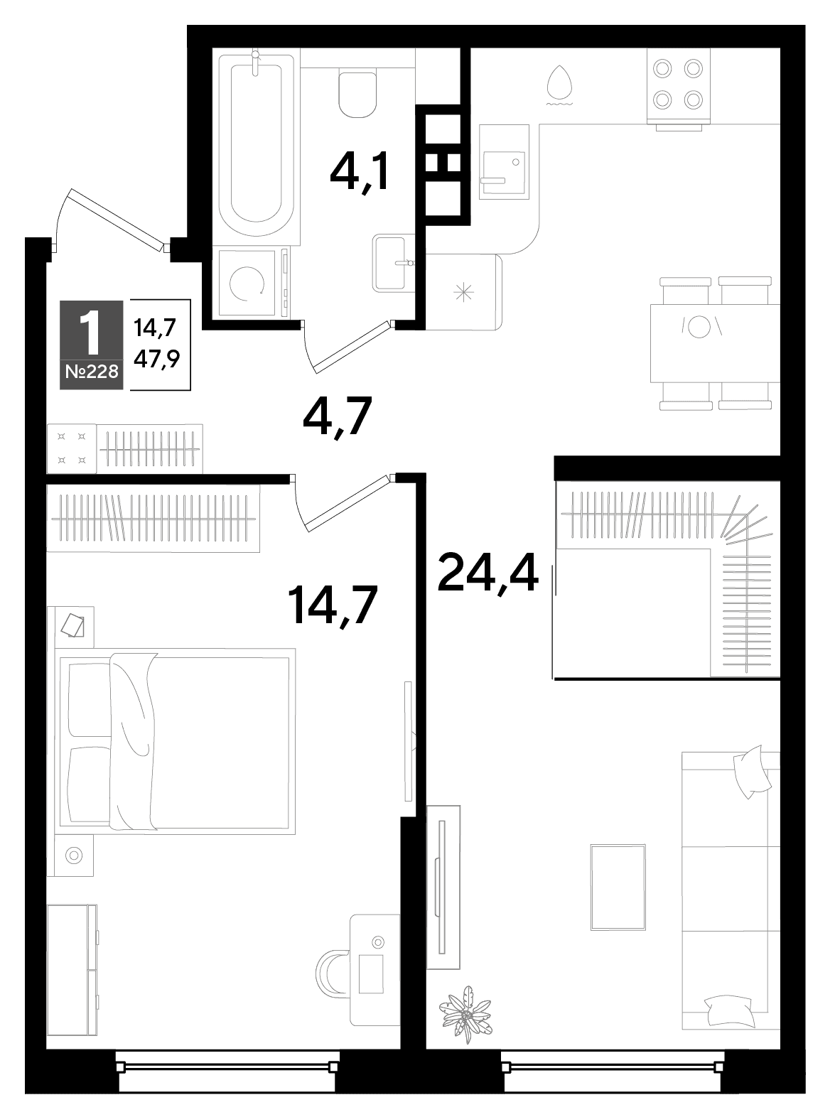 1-к, 47.9 м² · DОГМА ПАРК