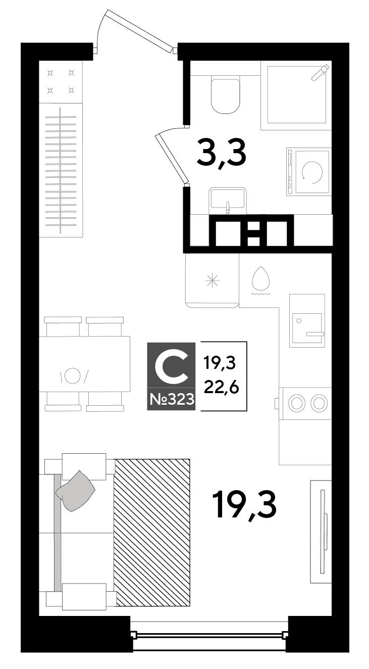 Студия, 22.6 м² · DОГМА ПАРК