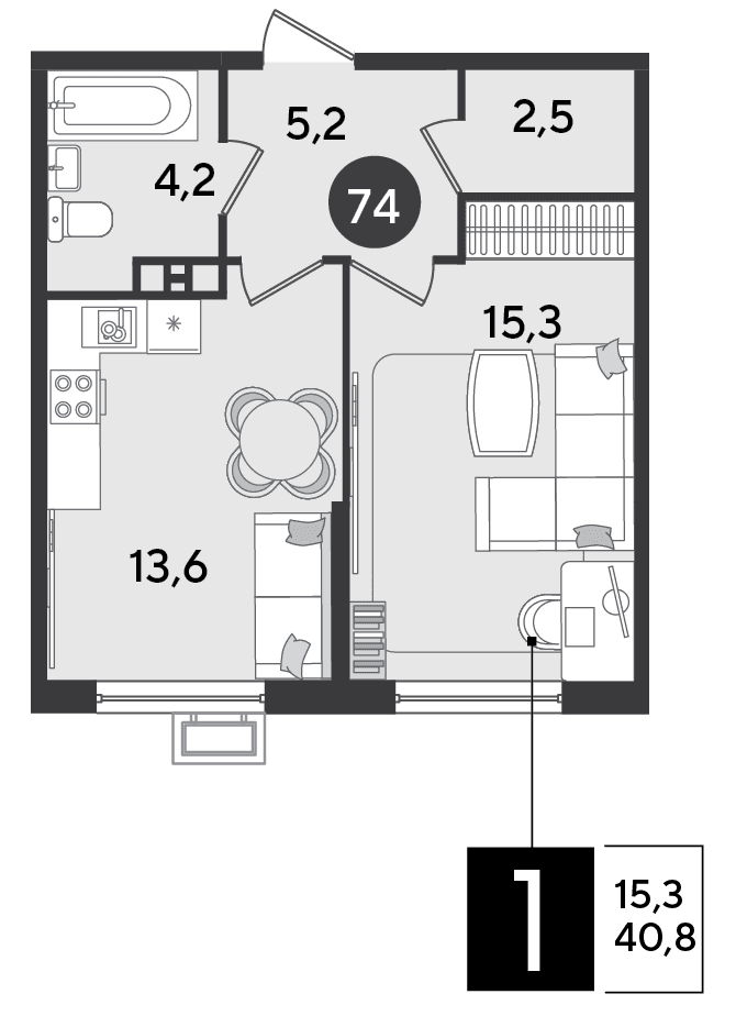 1-к, 40.8 м² · Парк Победы-2
