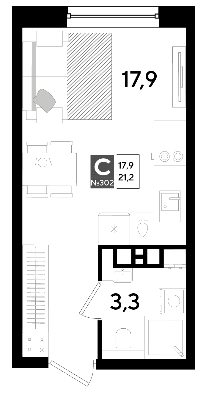 Студия, 21.2 м² · DОГМА ПАРК